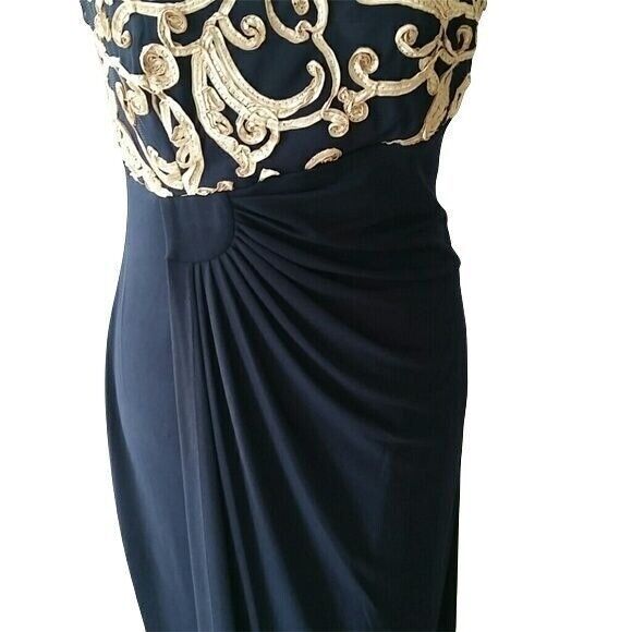 Connected Prom Dress Blue and Gold elegant Modest Stylish Size 6 - Picture 3 of 8